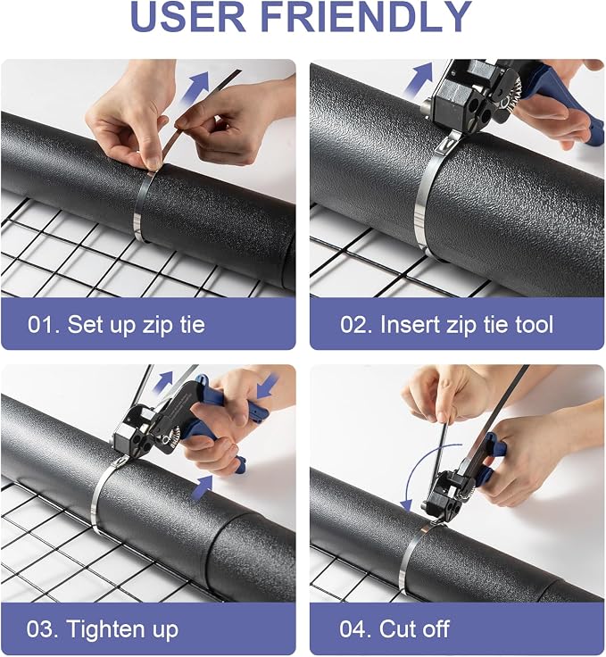 Metal Zip Ties Cutter, Stainless Steel Cable Tie Gun with Tensioning Installation Cutting Tool for Self-Locking Stainless Zip Ties with Free Zip Tie Release Tool, Dual-Hand Operation