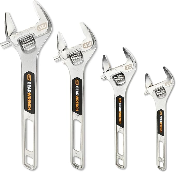 GEARWRENCH 4 Piece 6", 8", 10", 12" Chrome Adjustable Wrench Set | 89755