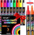 SFAIH Liquid Chalk Markers for Blackboard - Vibrant 8 Colors 6mm Reversible Tip, Wet Erase Marker for Chalkboard, Menu, Bistro, Signs, Windows, Glass, Labels, Dust-Free [1s Wet Wipe] - No Residue