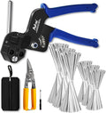 Stainless Steel Cable Tie Gun, 300PCS 304 Metal Zip Ties Heavy Duty Outdoor, 200LBS Tensile Strength & UV Resistant for Vehicles Exhaust Wrap Wire Fence Chicken Coop
