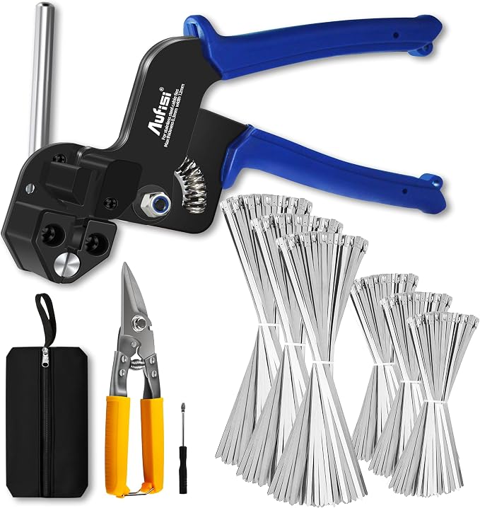 Stainless Steel Cable Tie Gun, 300PCS 304 Metal Zip Ties Heavy Duty Outdoor, 200LBS Tensile Strength & UV Resistant for Vehicles Exhaust Wrap Wire Fence Chicken Coop