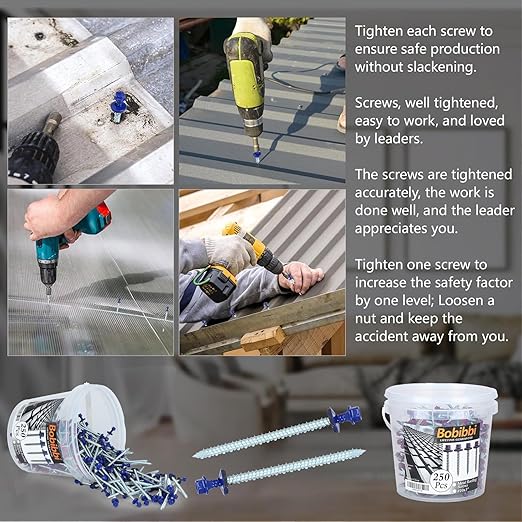 Metal Roofing Screws 10 x 3 inch, Blue Hex Head Sheet Metal Roof Screw with EPDM Washer for Corrugated Roofing (250Pcs)