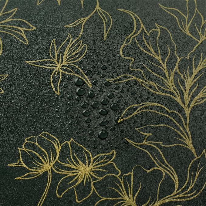 Hopepak Gold and Green Floral Wallpaper Peel and Stick Wallpaper for Bedroom 17.3" x 78.7" Self Adhesive Removable Wall Paper Waterproof Contact Paper Vinyl Roll for Bathroom Living Room