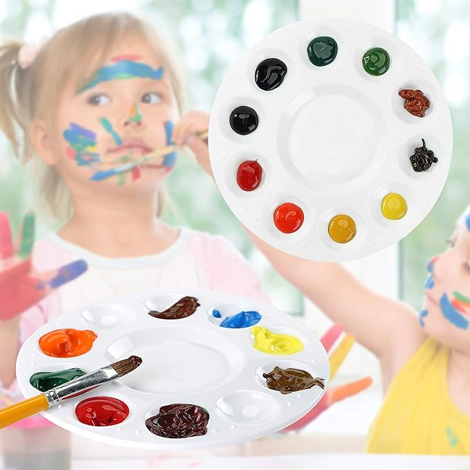 Mr. Pen- Round Paint Tray Palettes, 4 Pack, Plastic White Palettes for Students, Kids, Paint Holder, DIY Craft Class, Painting