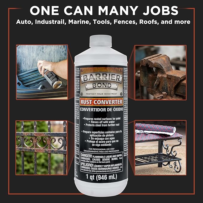 Custom Shop Barrier Bond - Rust Converter & Metal Primer 1-Quart - Rust Inhibitor, Metal Treatment & Protection for Auto, Industrial, Home