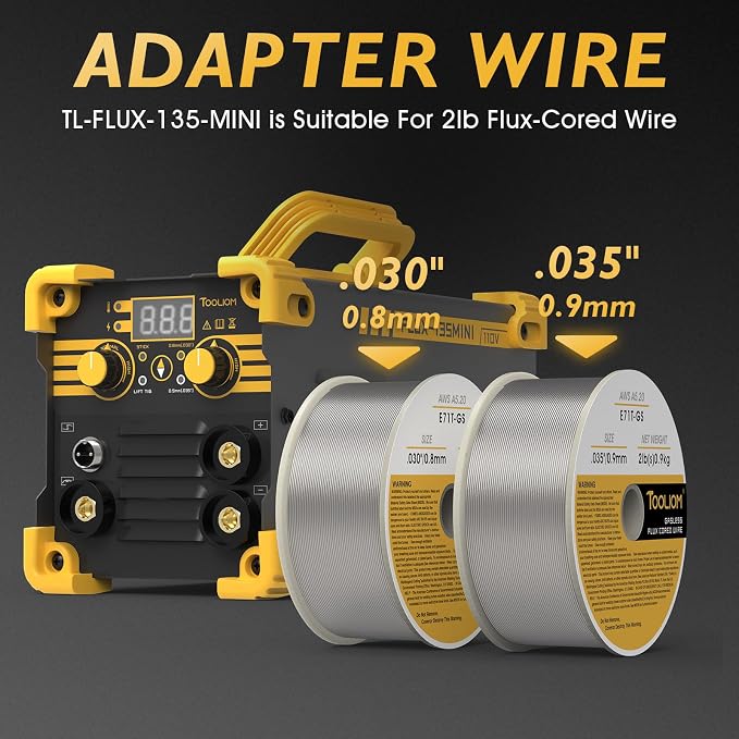 TOOLIOM 135A Mini MIG Welder Flux Core 110V MIG Welder Gasless Flux MIG/Lift TIG/Stick 3 in 1 Welding Machine Portable
