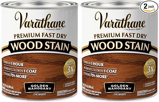 Rust-Oleum 262014 Varathane Premium Fast Dry Wood Stain, 32-Ounce, Golden Mahogany, Quart (Pack of 2)