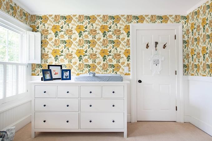 Hopepak 16.1'' x 394'' Floral Peel and Stick Wallpaper Modern Flower Contact Paper Self Adhesive Removable Waterproof Wall Paper for Bedroom Cabinets Living Room Home Decoration