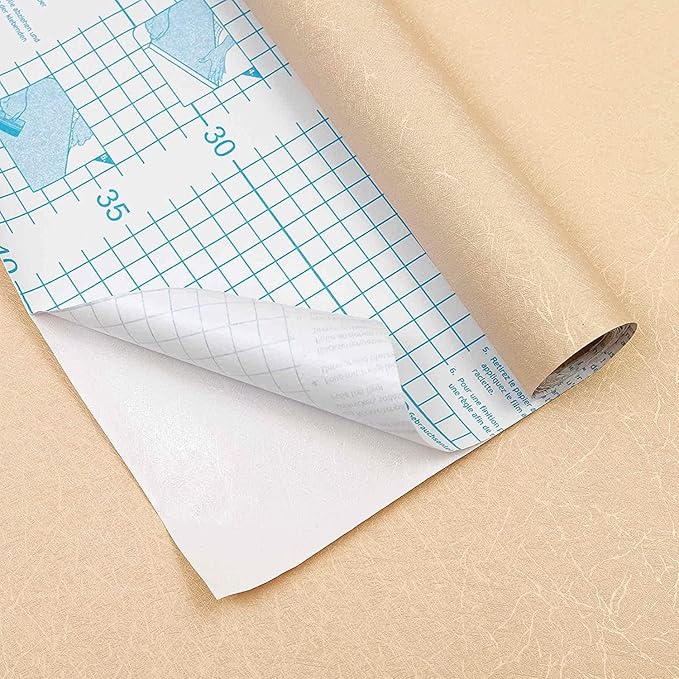 Beige Peel and Stick Self Adhesive Wallpaper Countertop Contact Paper | Gold Removable Embossed Silk Waterproof Bathroom Wallpaper 15.7" X 118" Kitchen Vinyl Wrap for Cabinet Shelf Liner Paper