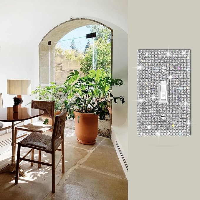 Shiny Silver Rhinestones Decorative Switch Cover - Single Gang Wall Plate