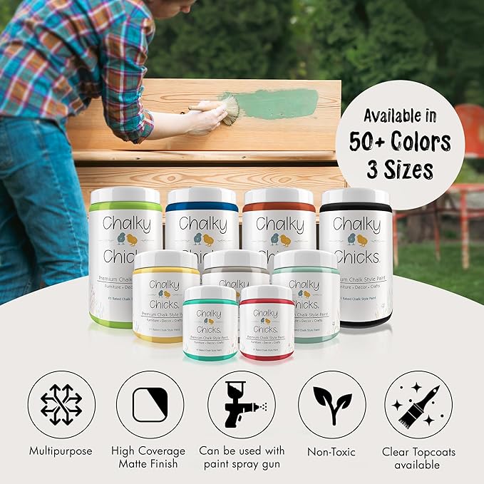 Chalky Chicks 16 Fl Oz Matte Hail (White) Chalk Paint for Furniture Without Sanding - No Prep Furniture Paint No Sanding All in One for Crafts, Wood, Walls, Cabinet, Metal, Dresser, Farmhouse