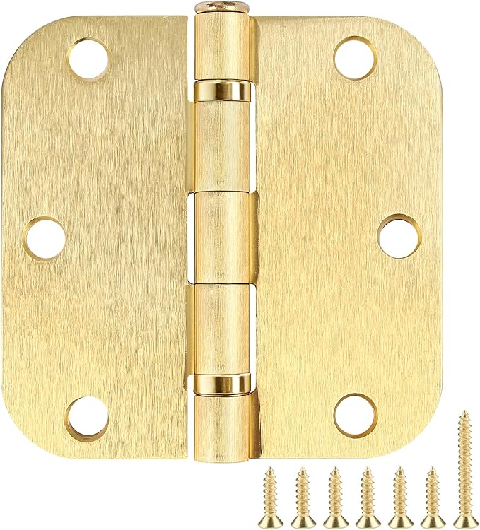 12 Pack Door Hinges 3-1/2" Satin Brushed Brass Integral Ball Bearing Hinge 3.5 Inch 5/8"Radius No Squeak Lasting Mute Interior Door Hardware Hinges 3 ½ for Doors Sturdy Office Room Decorate Essentials