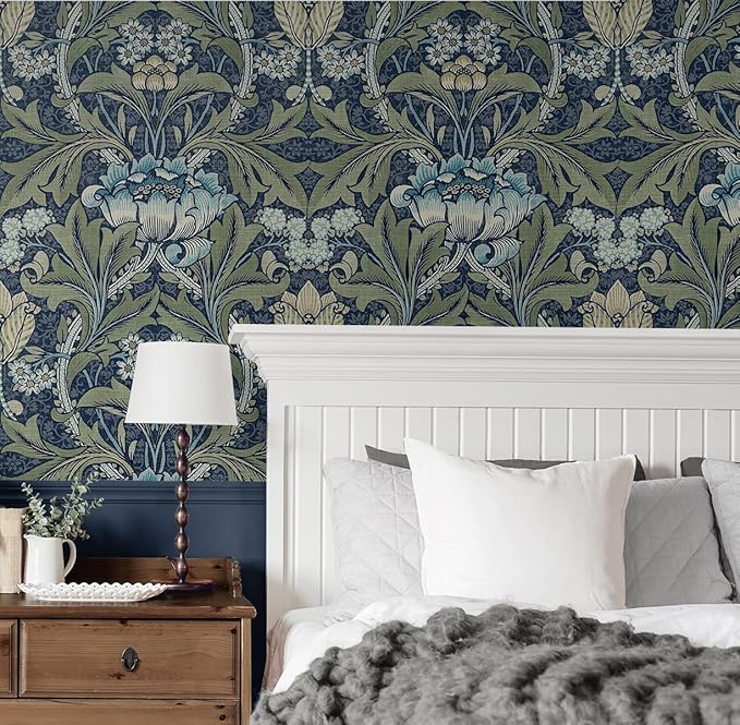NextWall Acanthus Floral Peel and Stick Wallpaper (Denim & Sage)