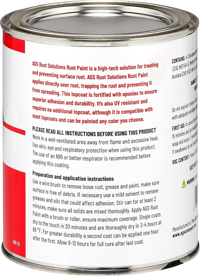 AGS RUST SOLUTIONS Rust Paint, Matte Black Finish, 32 Fluid Ounces, Pack of 1