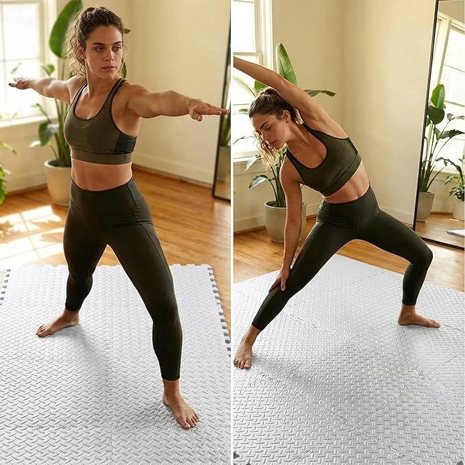 18 Tiles Puzzle Exercise Mat, EVA Interlocking Foam Floor Tiles, Non-Slip, Protective, Water-Resistant Flooring for Home Gym & Workout Equipment, 12.6" x 12.6" x 0.4", 18 Sq Ft