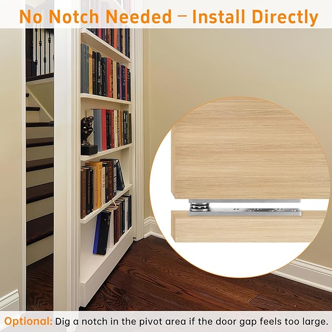 HBL' Pivot Hinge Heavy Duty Hidden Door Hinge for Wooden Secret Door, Stainless Steel and 300LBS Load Pivot Door Hardware for Bookcase/Bookshelf with 360 Degree Rotation.