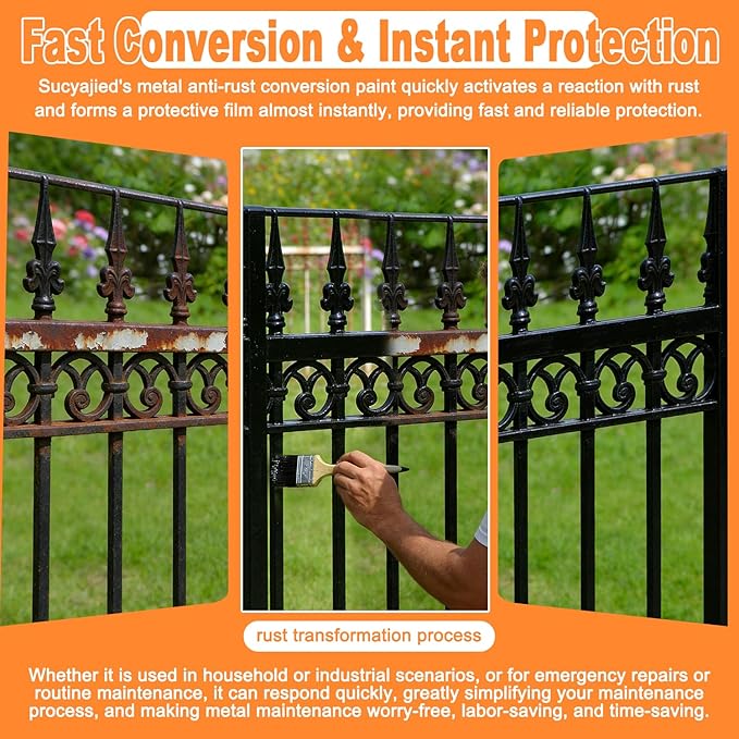 Metal Paint, 2-In-1 Rust Converter for Metal, Rust Remover for Primer, Rust Reformer Conversion Paint, Anti-Rust Inhibitor Heat & UV Resistant for Rusty Trailer Chassis Frame (35 Oz/Black)