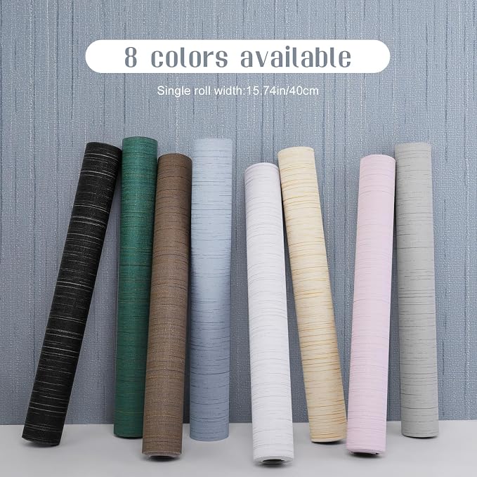 Light Blue Grasscloth Peel and Stick Wallpaper Vintage Texture Removable Waterproof Wallpaper for Room Walls, Cabinets, Furniture, Drawers, Desk A Set of 15.7"x300"