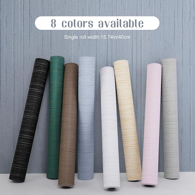 Light Blue Peel and Stick Grasscloth Texture Wallpaper 15.7"x120" Vintage Wallpaper Removable Waterproof