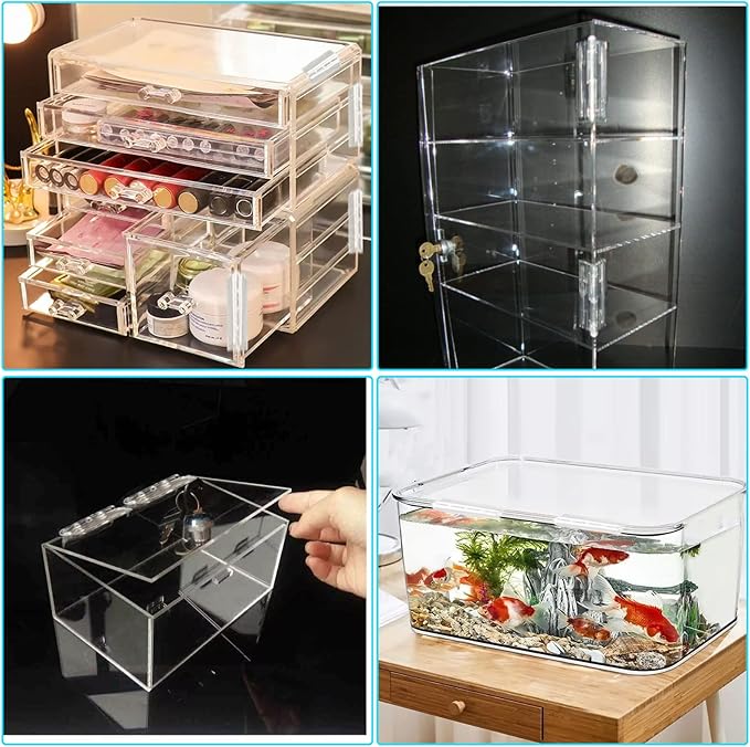 2 Pcs Acrylic Small Plastic Hinges - Continuous Transparent Self-Adhesive Folding Hinge Tools for Cabinet Drawer Furniture Aquarium DIY Crafts Display Stand 100x42 mm