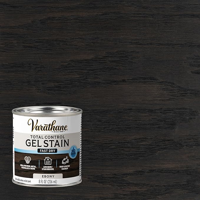 Varathane Total Control Gel Stain | Low Odor Water-Based Formula | Thick Gel Formula for Vertical Surfaces | Ideal for Wood, Metal & Fiberglass | Half Pint | Ebony