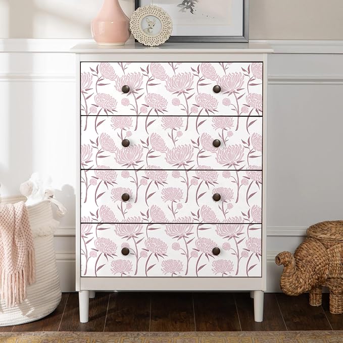 Hopepak Peel and Stick Wallpaper Floral Contact Paper Pink Wall Paper Modern Self Adhesive Removable Vinyl Wallpaper for Bedroom 17.3" x 78.7"