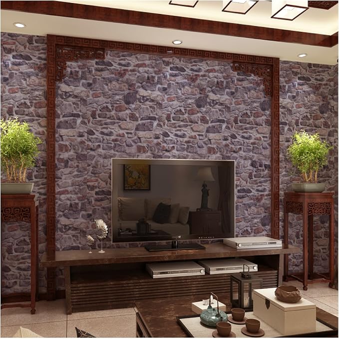3D Brick Stone Wallpaper Peel and Stick Wall Paper Faux Stone Brick Wallpaper Waterproof Self Adhesive Removable Wall Paper for Bedroom Living Room Wall Decor, Pink 15.7" X 393"