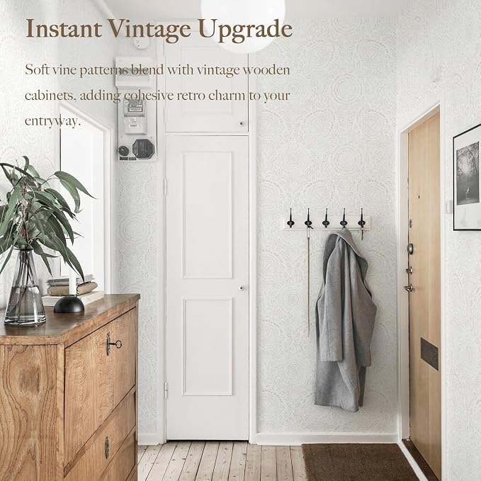 Heroad Boho Peel and Stick Wallpaper Modern Floral Wall Paper Neutral Beige Contact Paper Self Adhesive Removable Renter Friendly Wallpaper for Bedroom Living Room Cabinet Shelf Liner 17.3'' x 362''