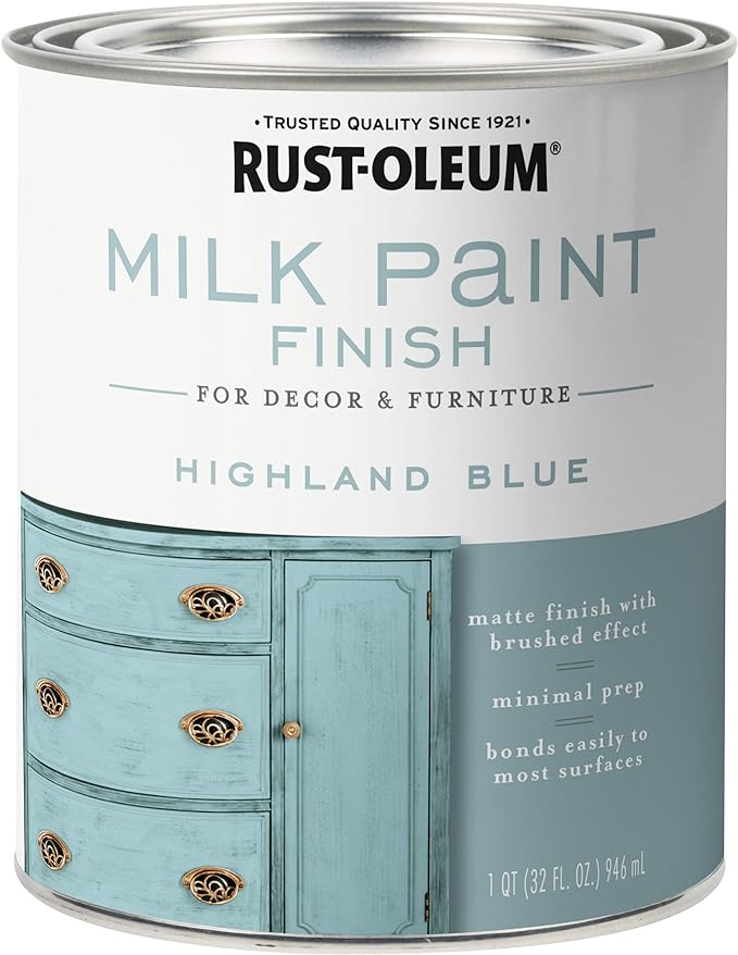 Rust-Oleum Highland Blue Milk Paint Finish | Decor and Furniture Applications | Matte Finish Brushed Effect | Minimal Prep Needed | No Primers Required | Easy Clean Up | Quart