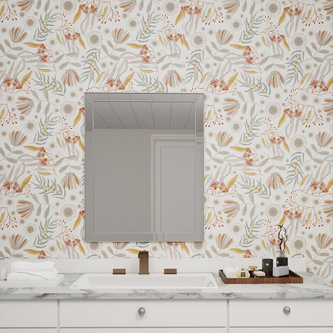 Hopepak Vintage Wallpaper Peel and Stick Floral Wallpaper Boho Floral Contact Paper Removable Self Adhesive for Living Room Bedroom Bathroom Cabinets Wall Decor Vinyl 17.3" x 78.7"
