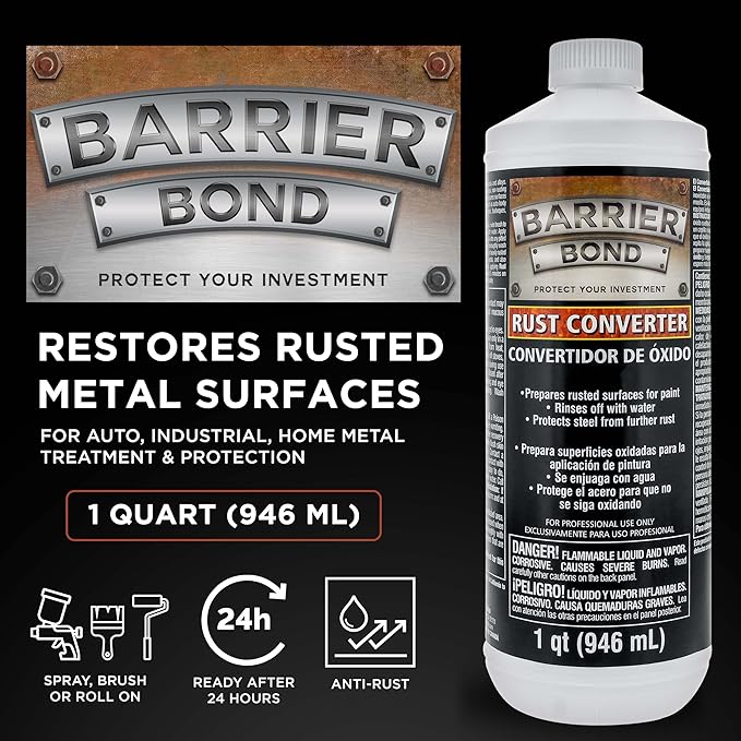 Custom Shop Barrier Bond - Rust Converter & Metal Primer 1-Quart - Rust Inhibitor, Metal Treatment & Protection for Auto, Industrial, Home