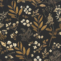 Laatse Vintage Wallpaper Peel and Stick Black Floral Wallpaper 17.5'' x 393'' Gold Leaf Contact Paper Vinyl Waterproof Self Adhesive Boho Botanical Wall Paper for Bedroom Shlef Cabinet Décor