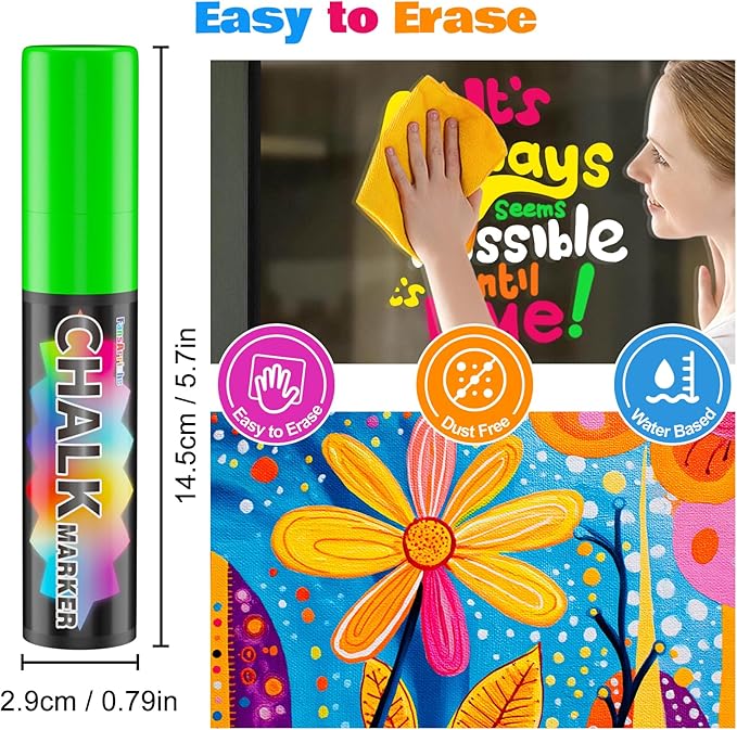 FansArriche Jumbo Chalk Markers Bulk, 15mm Window Markers for Glass Washable, 12 Colors Liquid Chalk Marker Erasable for Chalkboard, Blackboard, Car, 2-Pack
