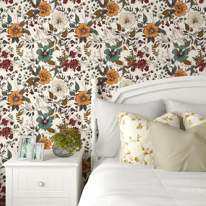 Danodoi Yellow Vintage Floral Peel and Stick Wallpaper 17.5" x 393" | Waterproof Vinyl Self Adhesive Removable Renter Friendly Floral Contact Paper