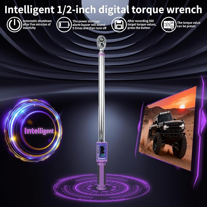 Digital Torque Wrench 1/2 Drive, (14.7-295 FT-LB/20-400N.M) ±2% High Accuracy Digital Torque Wrench, With Vibration, Buzzer and LED Alert