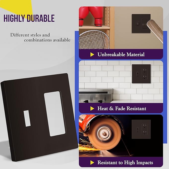 ENERLITES Combination Toggle Light Switch/Decorator Light Switch Plate, Double Switch Wall Plate, Standard Size 2-Gang 4.68" x 4.73", Polycarbonate Thermoplastic, Gloss Finish, SI881131-BR, Brown