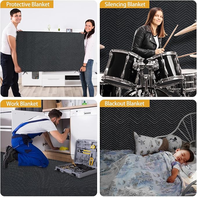 JZHLLA 72" x 40" Studio Large Sound Dampening Blanket, Sound Insulated Blanket Sound Absorbing Blanket with Grommets for Soundproofing Noise Reduction Light Blocker Basement Recording Studio