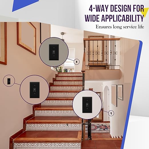 ENERLITES 4-Way Toggle Light Switch, Four Way, Side Wiring, Copper Wire Only, Grounding Screw, Residential Grade, 15A 125VAC 60Hz, UL Listed, 84150-BK-5PCS, Black 5 Pack