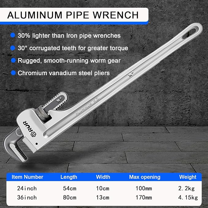 Verida 36 Inch Aluminum Pipe Wrench | Plumbers Wrench, Heavy Duty Plumbing Tools | Forged from High Carbon Steel | Suitable for Water Pipes, Plumbing, Fire Protection Pipe Tools