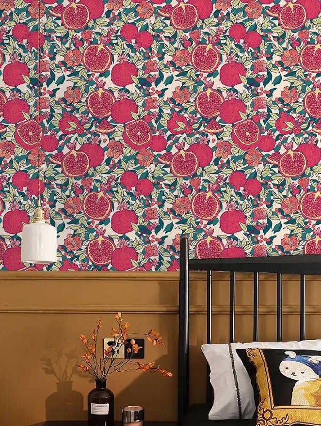 Floral Wallpaper Vintage Red Peel and Stick Wallpaper Self Adhesive Removable Wallpaper for Bedroom Cabinet Decorative Contact Paper, 17.3" x 393.7"