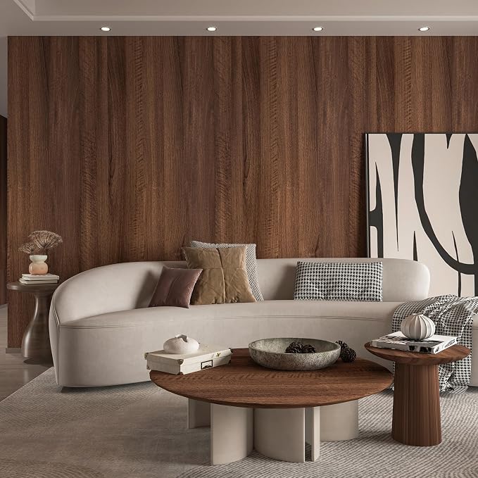 Large Walnut Wood Contact Paper Peel and Stick Wood Grain Wallpaper Removeble Self-Adhesive Wooden Look Vinyl Wall Paper Thick Bubble-Free Design for Bedroom Kitchen Wall Covering 48x591 inch