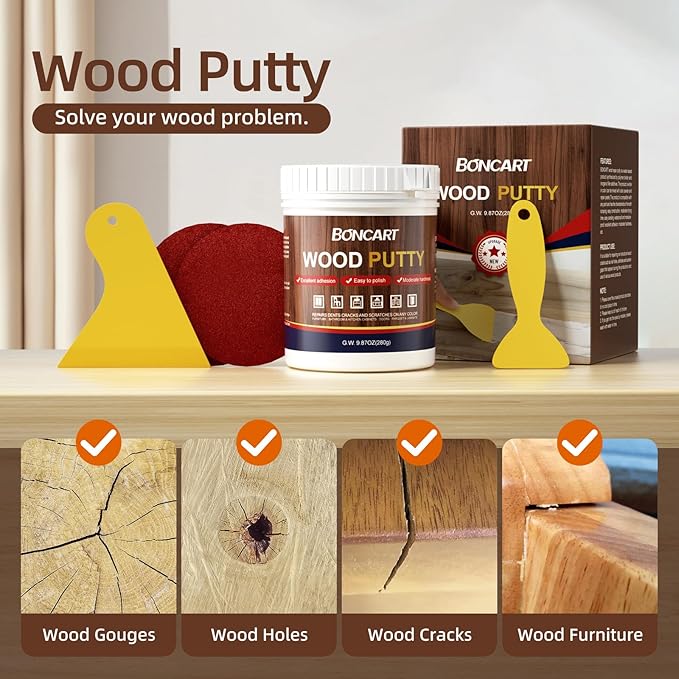 BONCART Wood Filler, White Oak Wood Putty, 9.87 Ounces - Repairs Broken Wooden Furniture