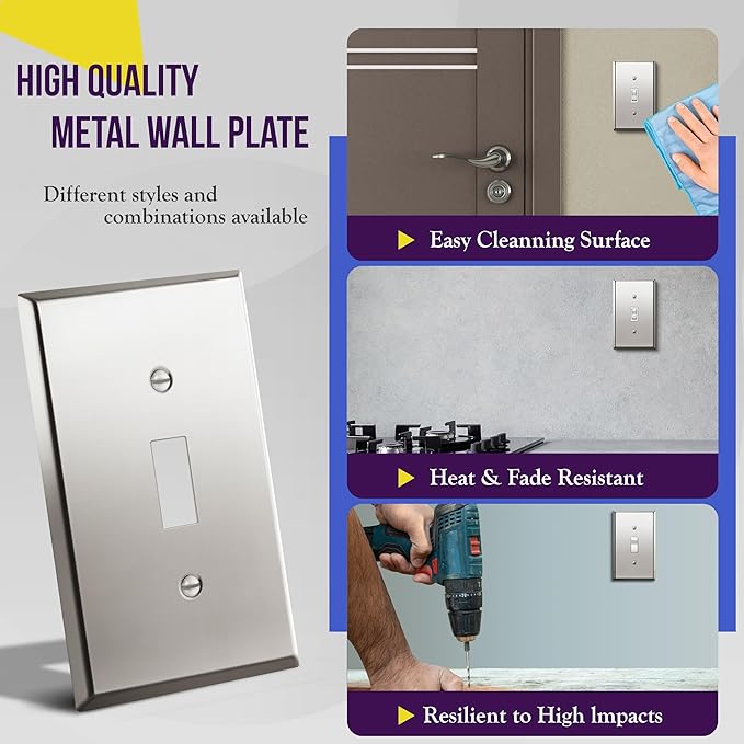 ENERLITES Toggle Light Switch Metal Wall Plate, Stainless Steel 201, Corrosion Resistant, Standard Size 1-Gang 4.50" x 2.76", 7711-PC, Polished Chrome, Silver