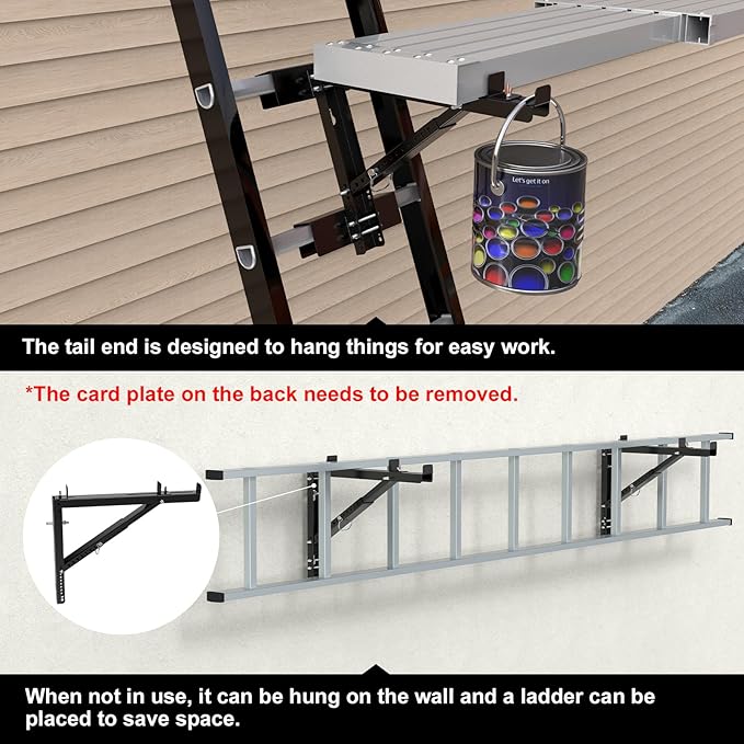 New Upgraded Adjustable Ladder Jacks 2 Pack for Scaffolding Platform, Two-Rung Short Body Extension Ladder Jack Scaffold Bracket, Black Ladder Platform Accessories, Ladder Jack Part for Working Stage