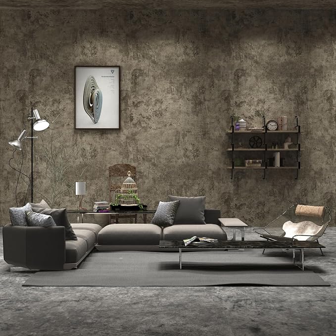 32x590in Extra Wide Grey Concrete Wallpaper Peel and Stick 3D Cement Look Contact Paper Matte Thicken Adhesive Waterproof Vinyl Wall Sticker for Bedroom Living Room Retro Industrial Style Earthy Grey
