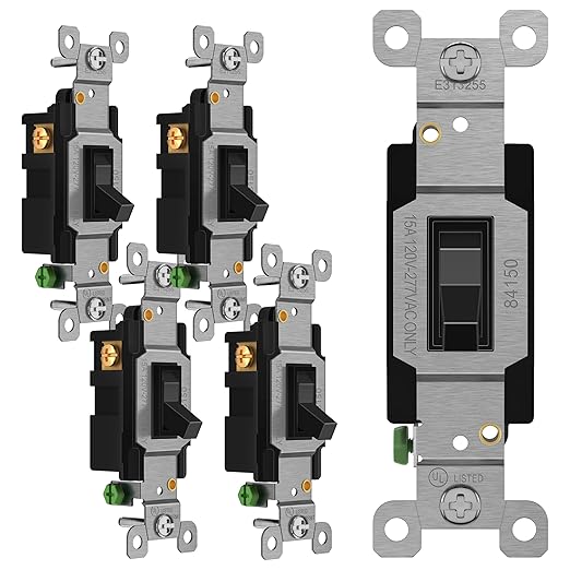ENERLITES 4-Way Toggle Light Switch, Four Way, Side Wiring, Copper Wire Only, Grounding Screw, Residential Grade, 15A 125VAC 60Hz, UL Listed, 84150-BK-5PCS, Black 5 Pack