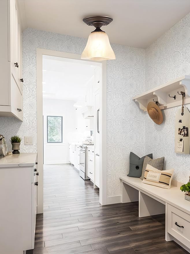 Heroad Peel and Stick Wallpaper Modern Floral Wall Paper Boho Grey Contact Paper Removable Self Adhesive Waterproof Wallpaper for Bedroom Bathroom Walls and Kitchen Cabinet Vinyl 17.3”x385”