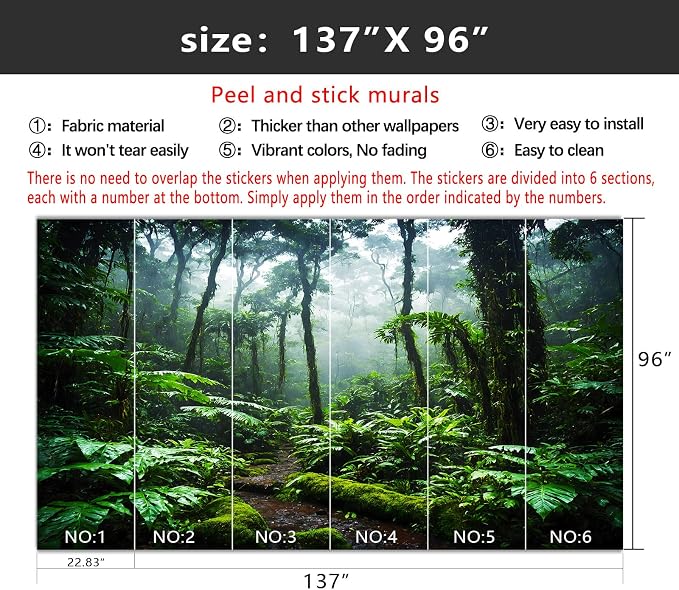 YIHWM-Peel and Stick Tropical Rainforest Wallpaper Green Jungle wall Mural
