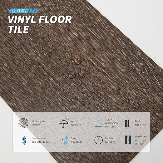 Art3d Peel and Stick Floor Tile Vinyl Wood Plank 12-Pack 18 Sq.Ft, Brown Stone, Rigid Surface Hard Core Easy DIY Self-Adhesive Flooring