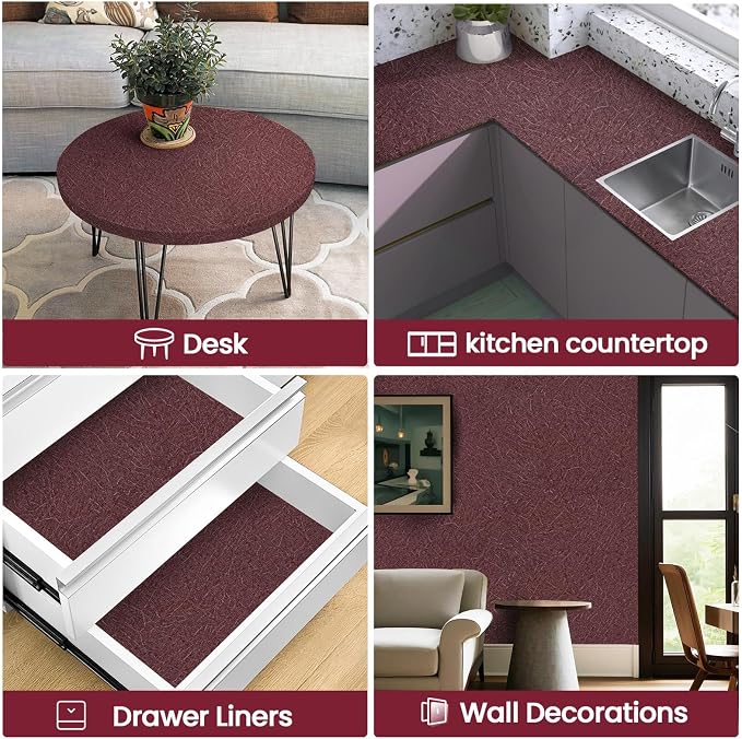 Dark Red Peel and Stick Self Adhesive Wallpaper Countertop Contact Paper | Burgundy Removable Waterproof Bathroom 15.7" X 393.7" Kitchen Vinyl Wrap for Cabinet Countertops Wall Counter Top Paper